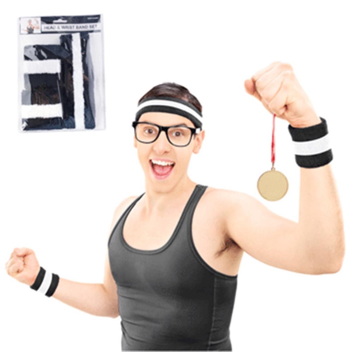 Headband & Wristband Black Pk Of 2