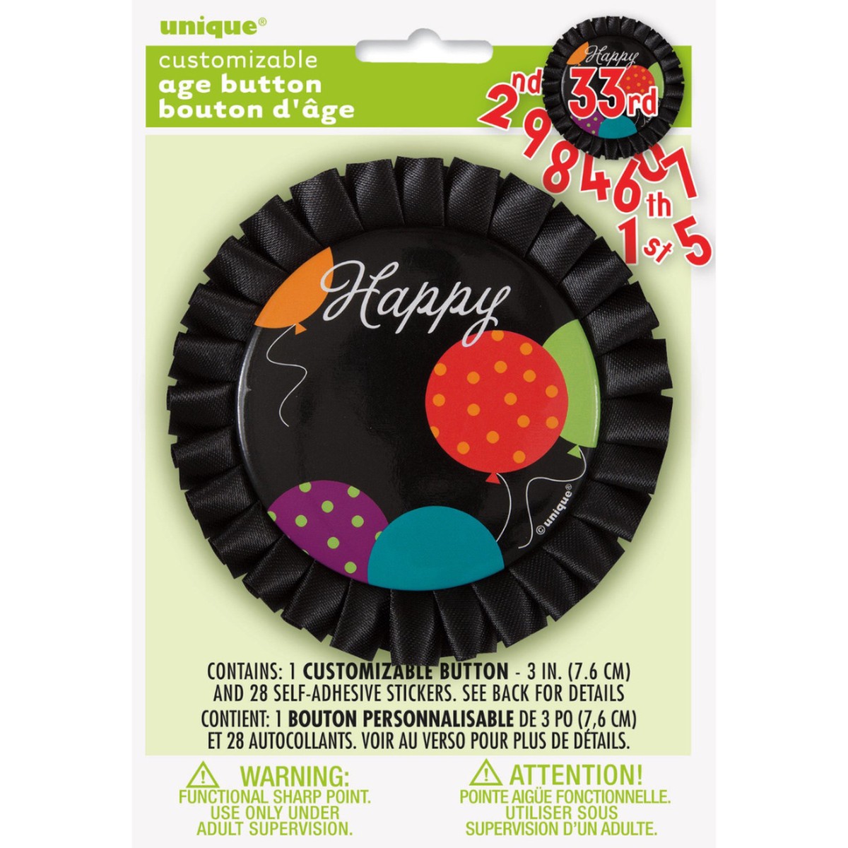 Confetti Birthday Badge With Stickers - Black