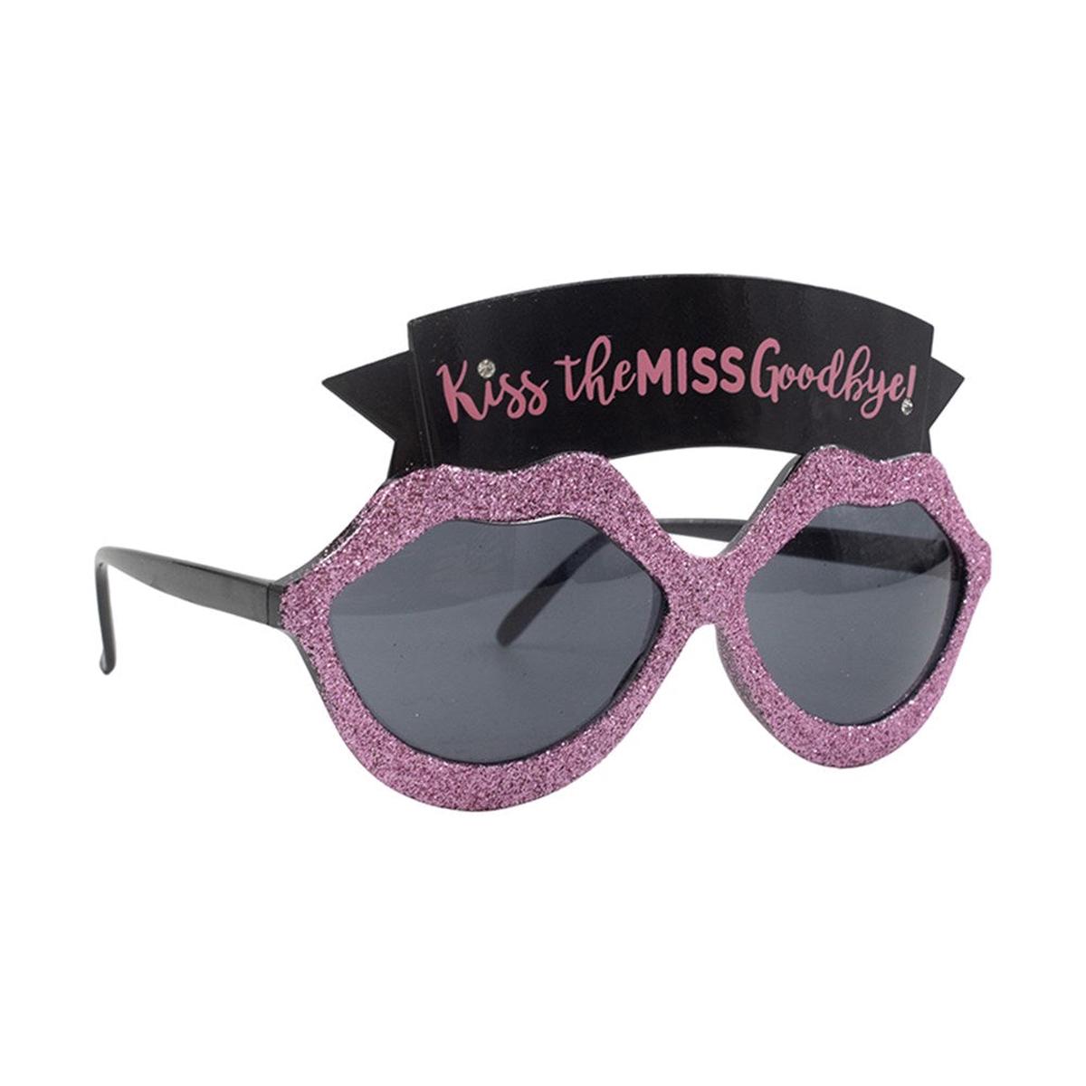 PARTY GLASSES PINK GLITTER KISS THE MISS GOODBYE