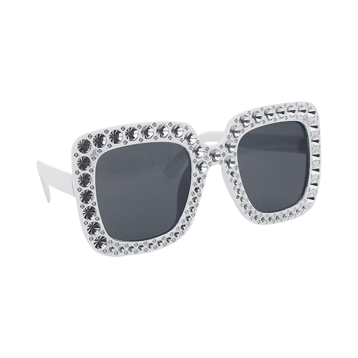 Party Planet WHITE BLINGED SQUARE PARTY GLASSES