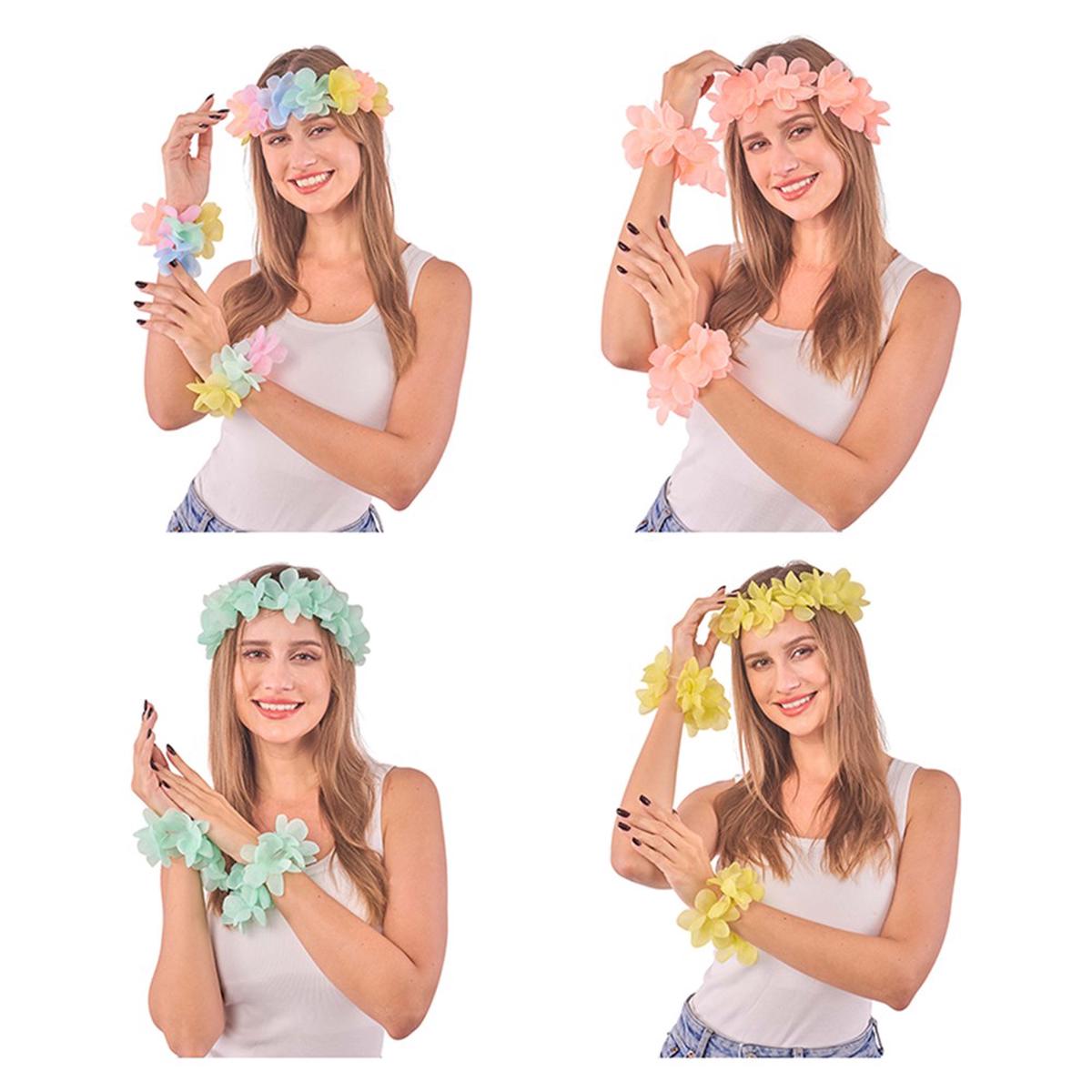 Pastel Head Lei & Wristlet 4 Asstd 3Pc