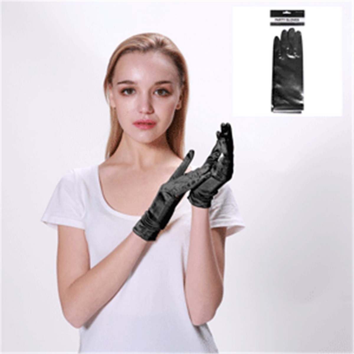 Short Gloves - Black SATIN
