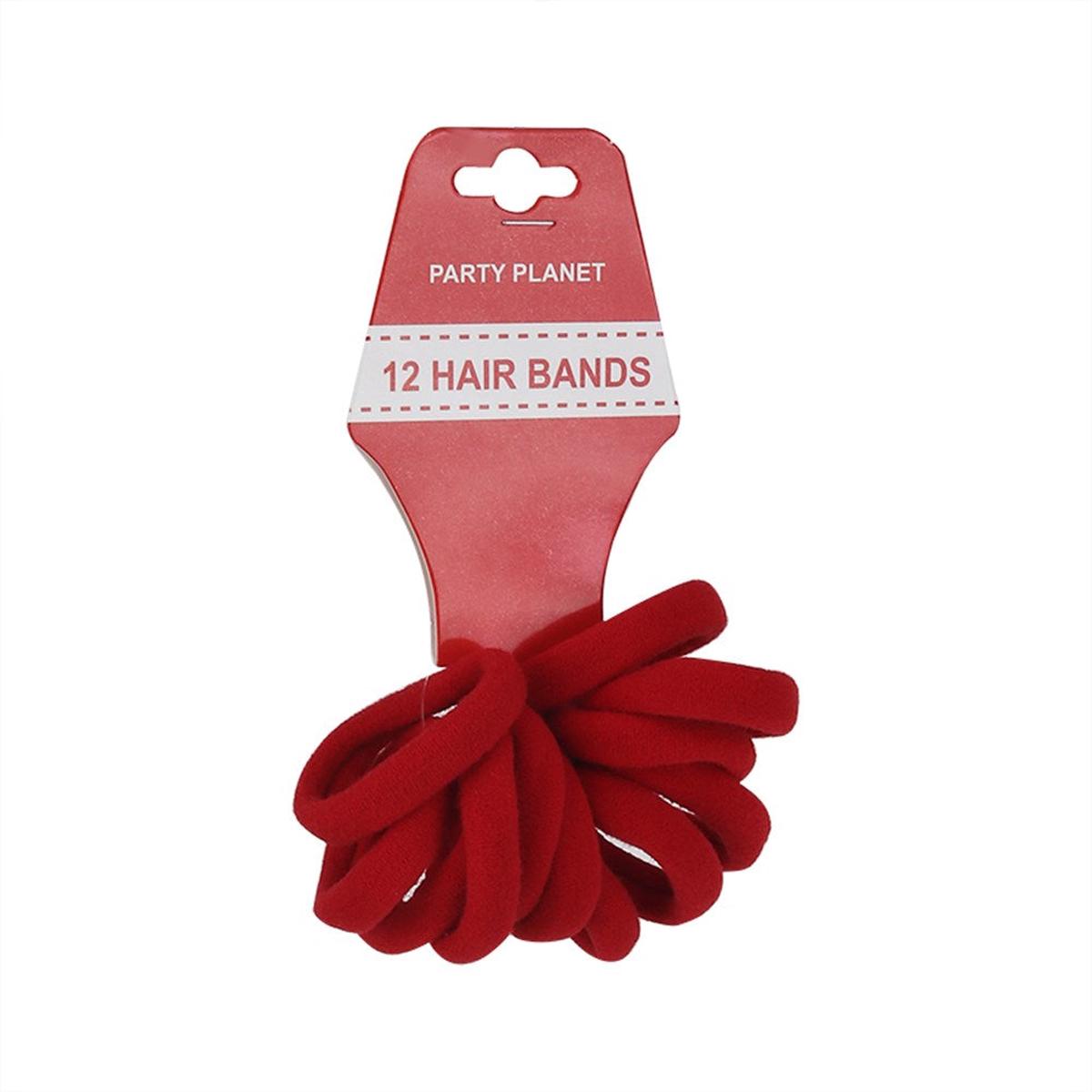 12PK ELASTIC HAIR BANDS-RED