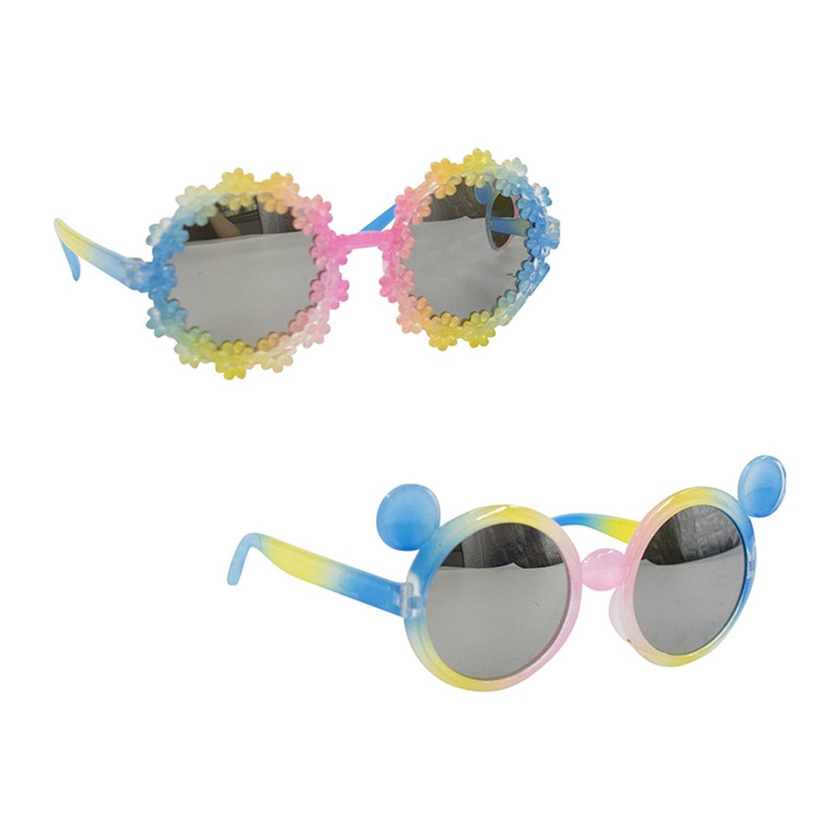 Floral And Mouse Ear Rainbow Party Glasses 2 Assorted Colour