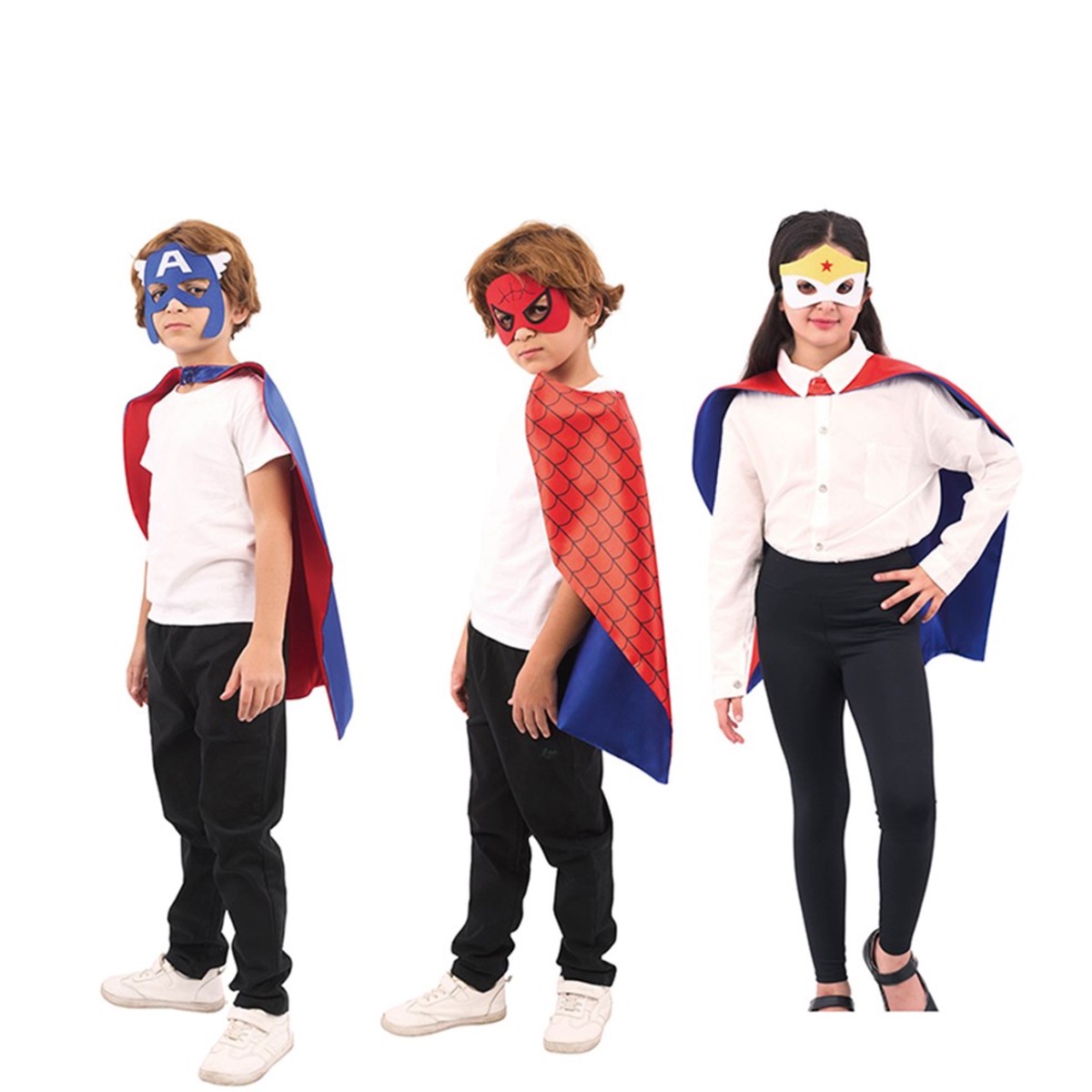 Superhero Mask and 69cm Cape-Captain America, Wonder Woman, Spiderman 3 Assorted