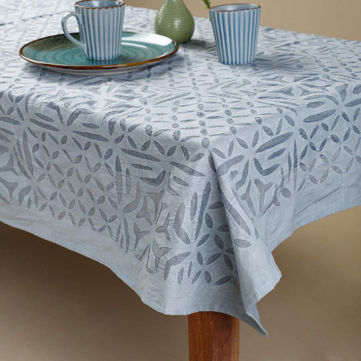 Blue - Applique Cutwork Cotton Table Cover - 4 Seater