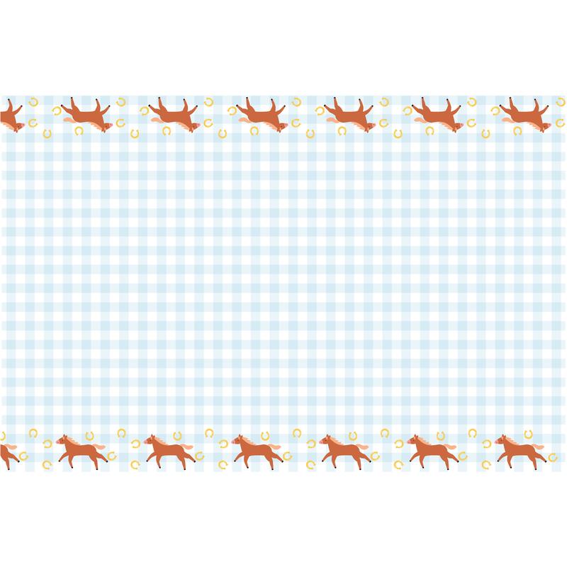 Blue Checkered & Horses Paper Table Cover