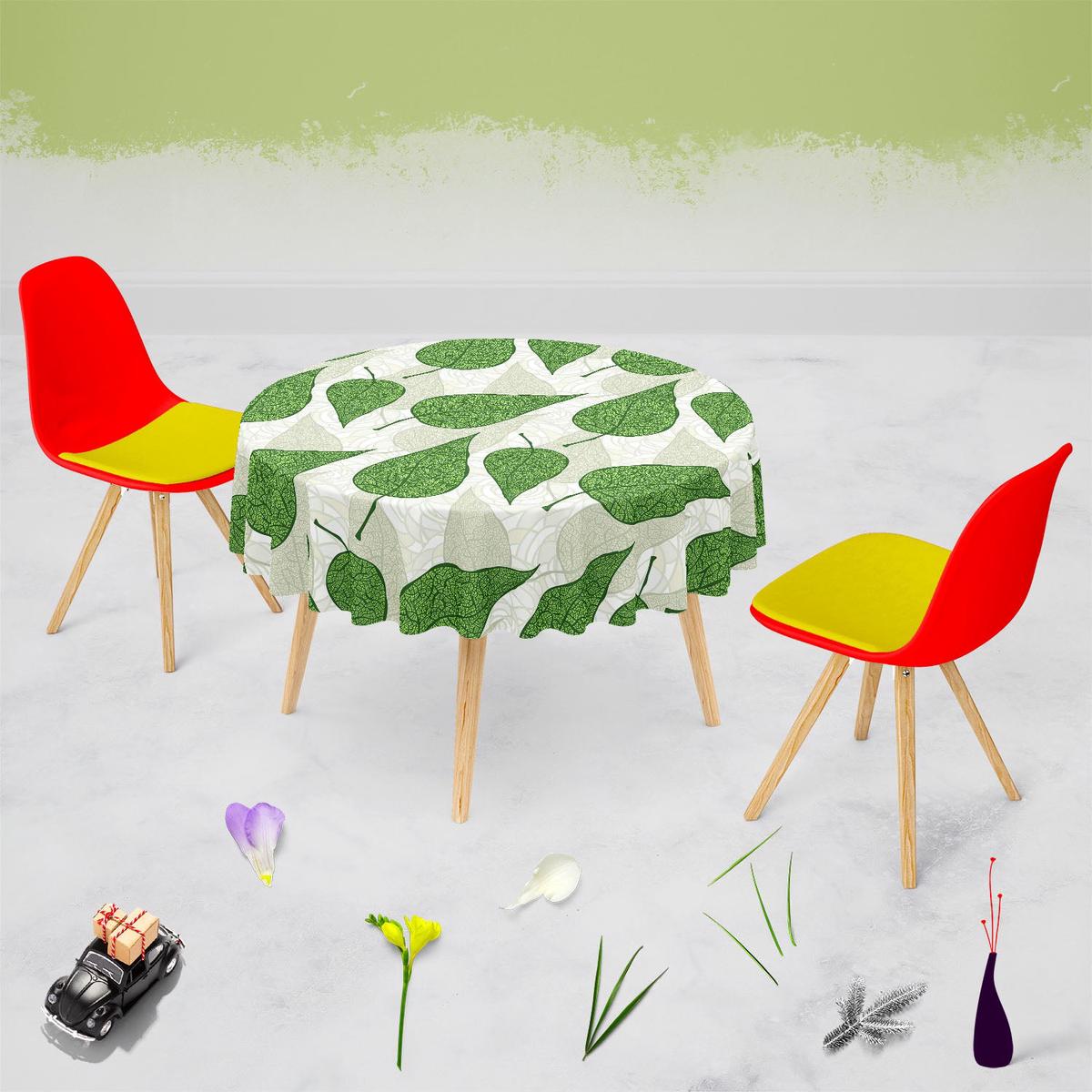 Hand Drawn Green Leafs Table Cloth Cover