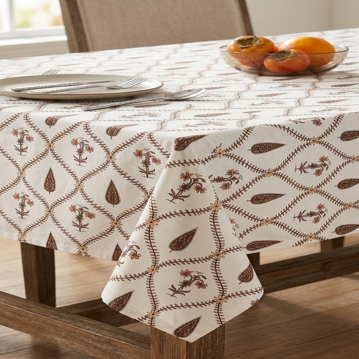 Rust & Earthy Vine Trellis Cotton Table Cover