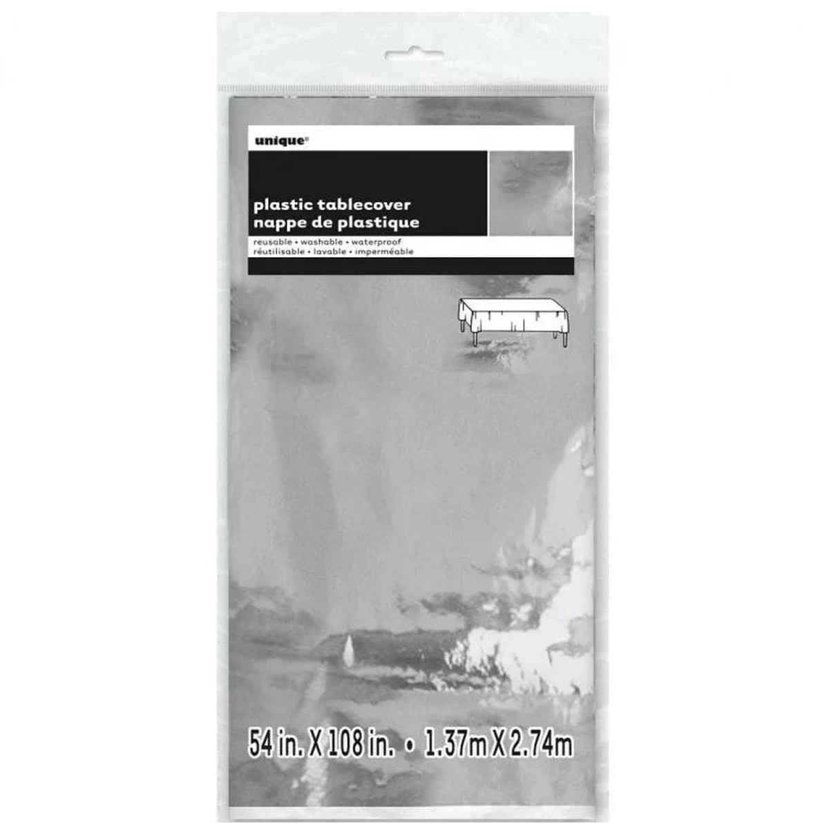 Unique Plastic Table Cover 1.37 x 2.74m - Silver/Foil