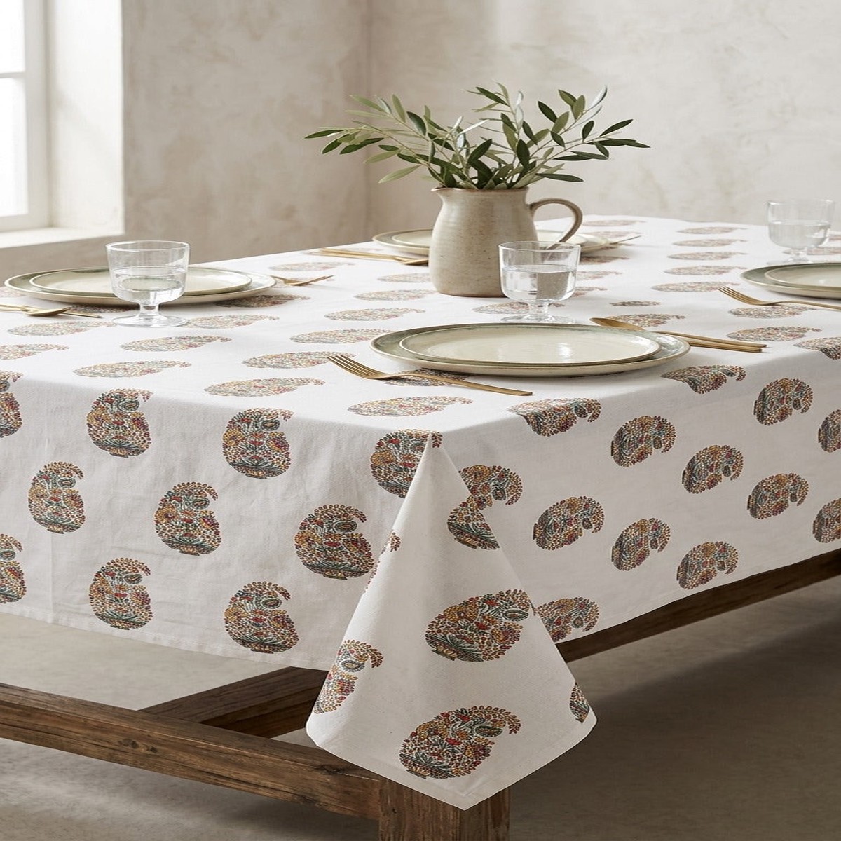 Vibrant Heritage Paisley Block Print Table Cover