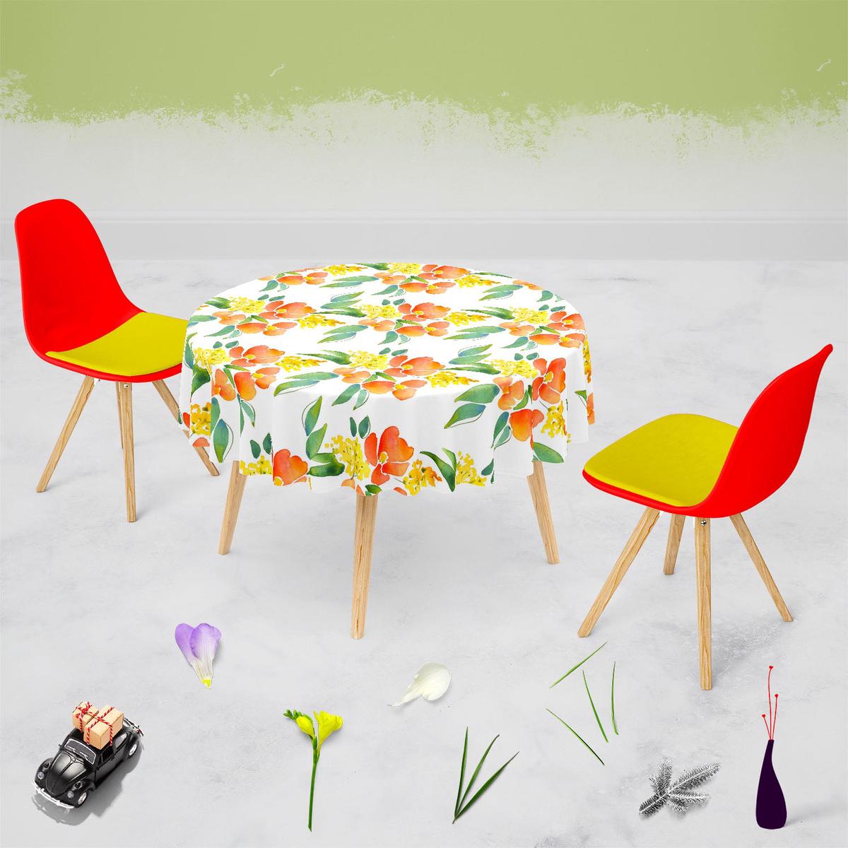 Watercolor Leaves & Flowers Table Cloth Cover