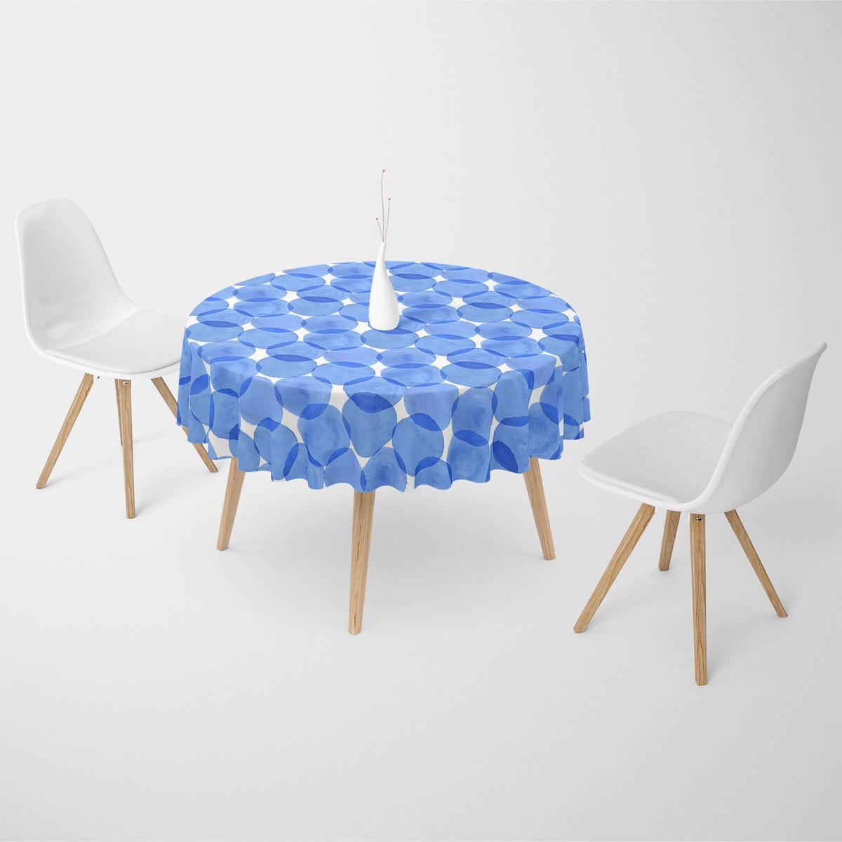 Watercolor Blue Circles Table Cloth Cover