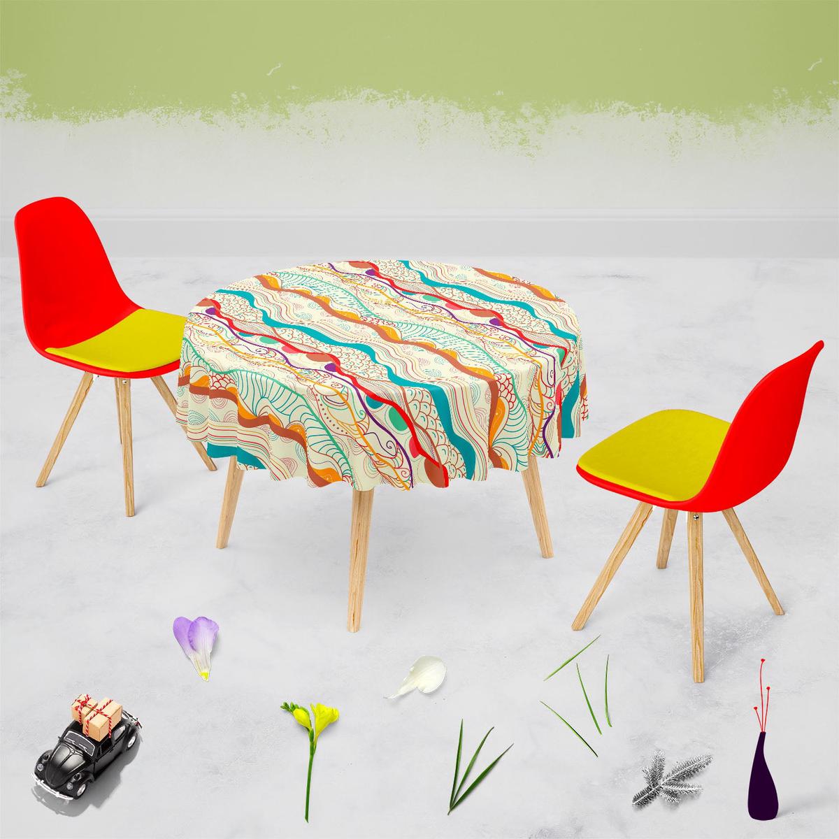Waves Drawing Table Cloth Cover