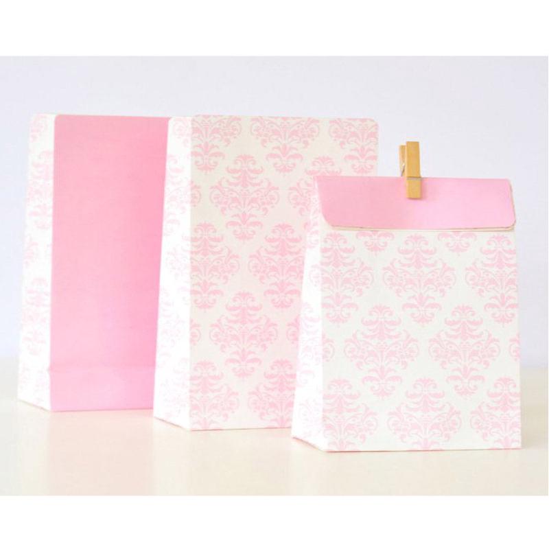 Pink Damask Treat Bags Pack of 12