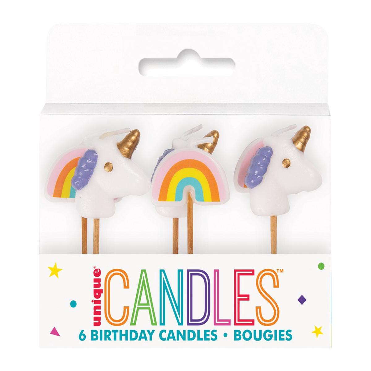Unicorn Rainbow Birthday Pink Candle 6ct