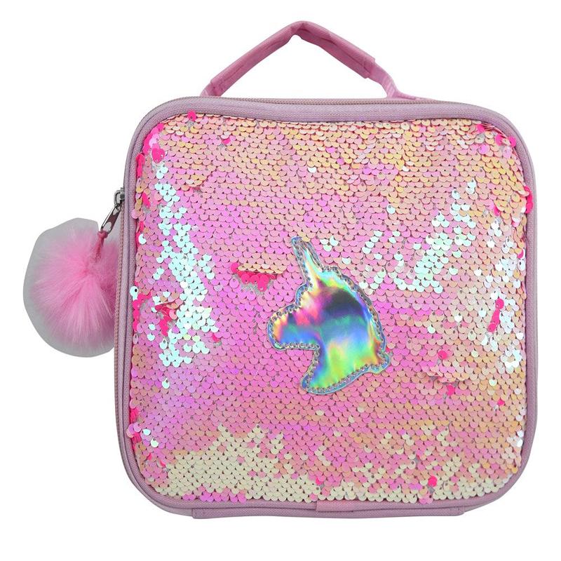 Unicorn Patch Pink Iridescent Sequin Lunch Bag 9.5x3x8