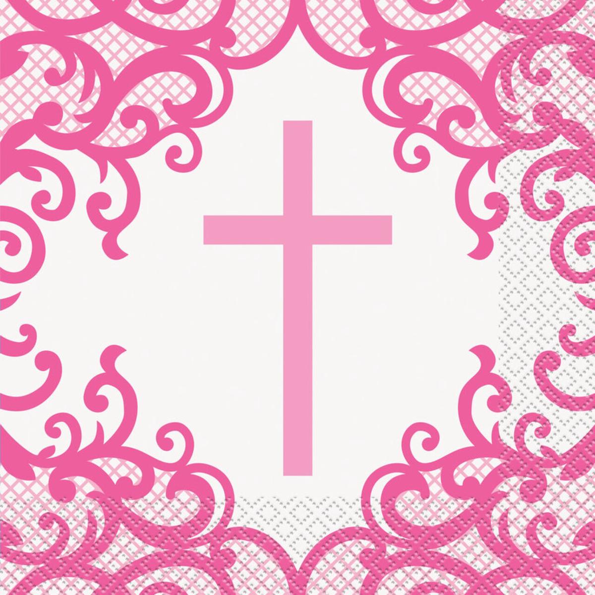 16 Fancy Pink Cross Lunch Napkin