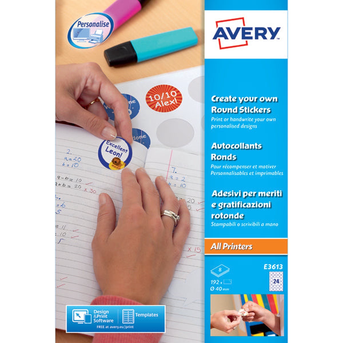 Avery Create Your Own Reward Stickers 8 Per Sheet (Pack of 192) E3613