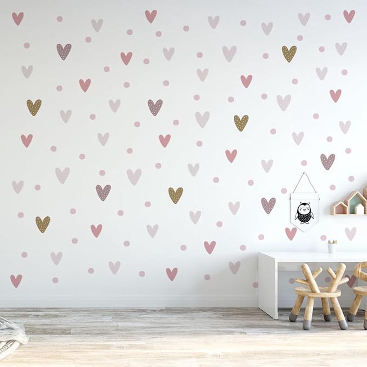 WS Wallpaper Heart Wall Decals Pack of 5 Sheets 135pcs by Lipastick - Polka Dots Wall Stickers for Bedroom Living Room Girls Room Decoration Kids Room Baby Nursery Room Removable Wall Decals