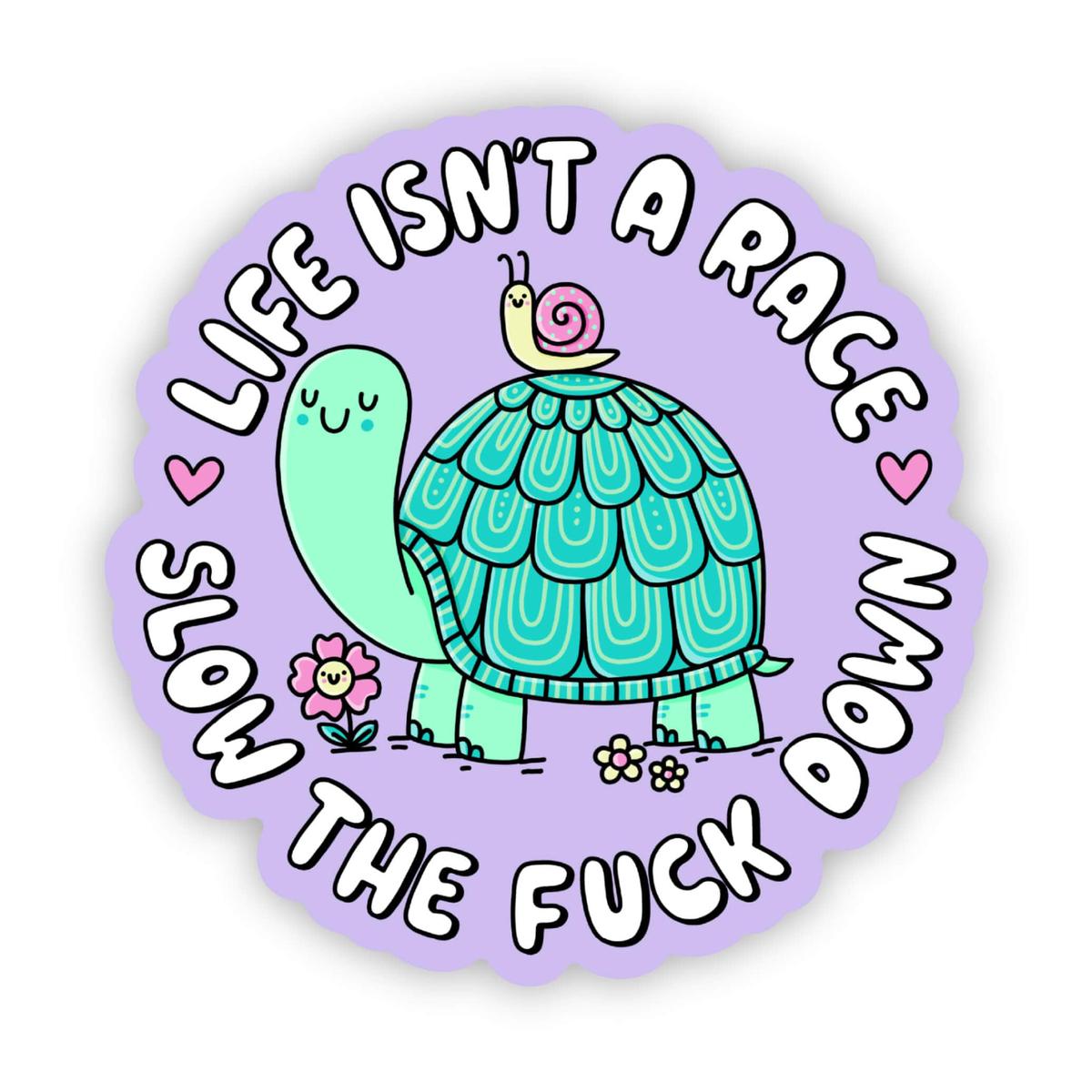 "Life isn't a race. Slow the fuck down" sticker