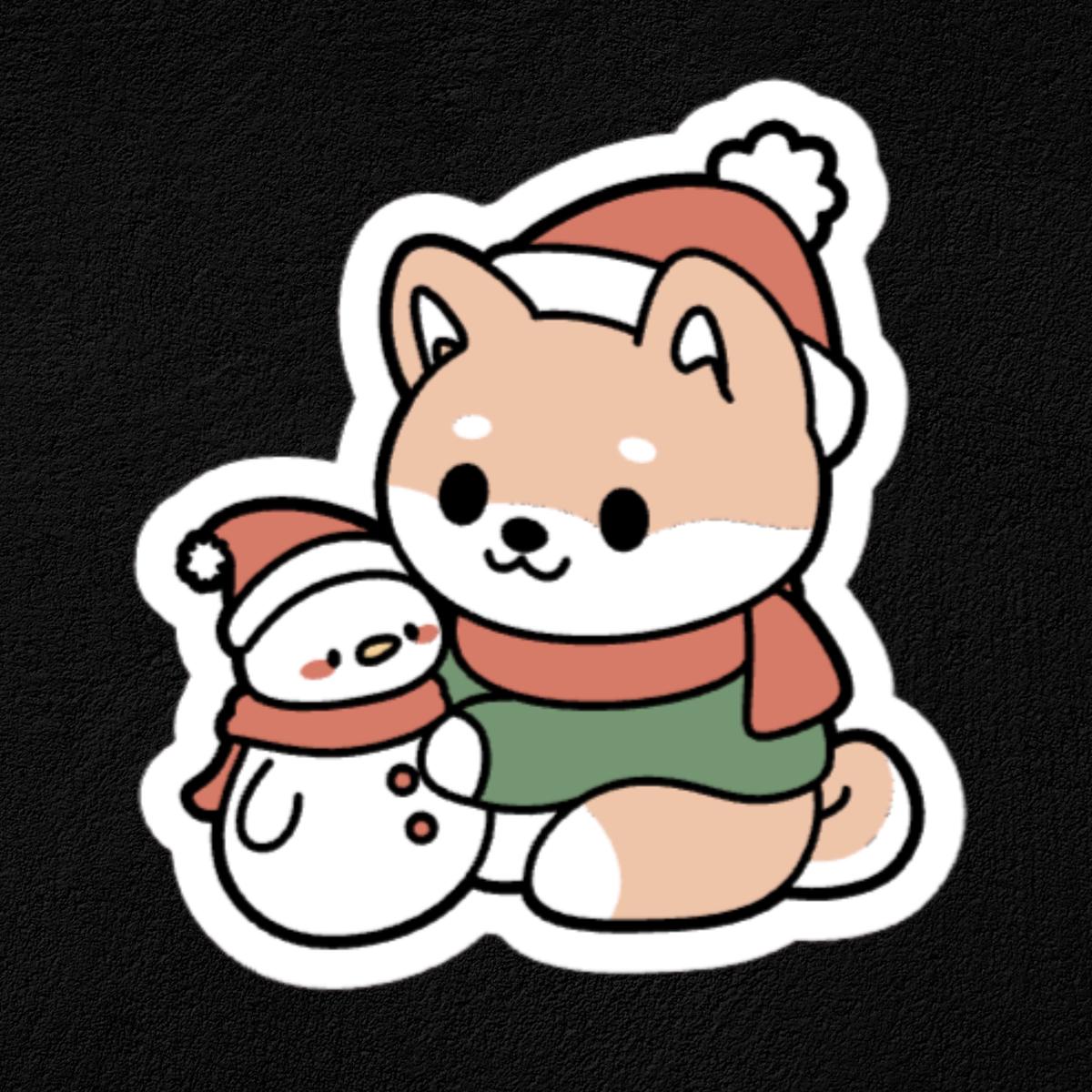 'Tis the Season Collection- Waterproof Vinyl Stickers - Dog with Snowman