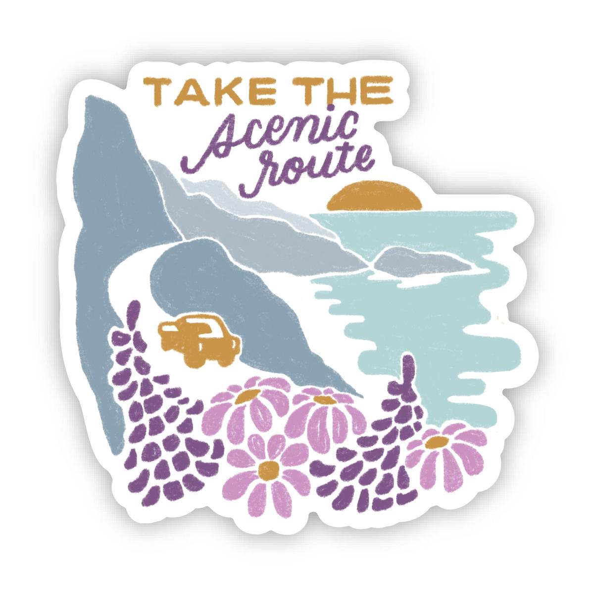 "Take the scenic route" Coastal Adventure Travel Sticker