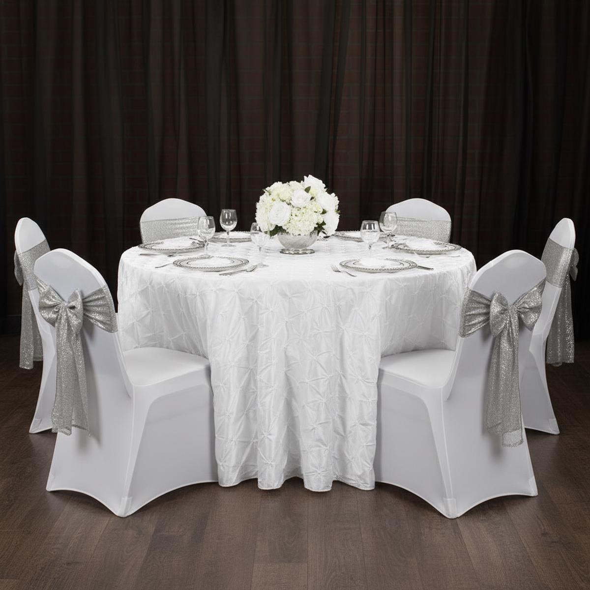 132" Pinchwheel Round Tablecloth - White