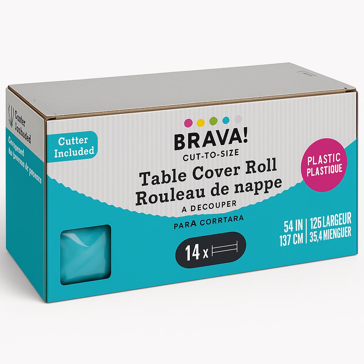Caribbean Blue Plastic Table Cover Roll with Slide Cutter