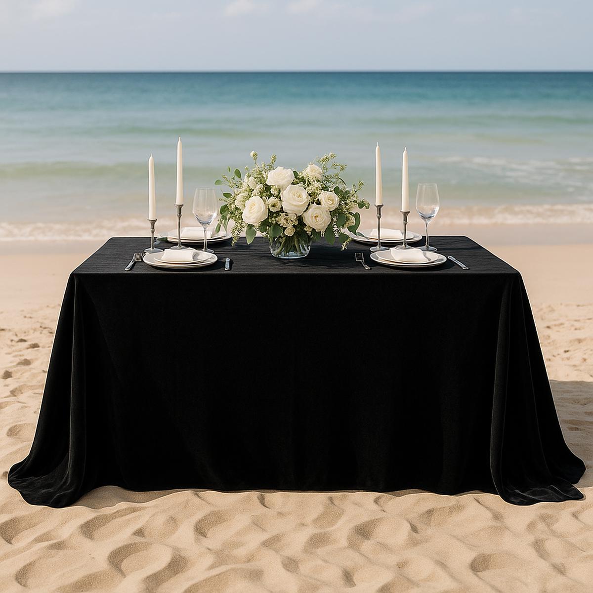 Velvet King 108"x156" Rectangular Tablecloth - Black