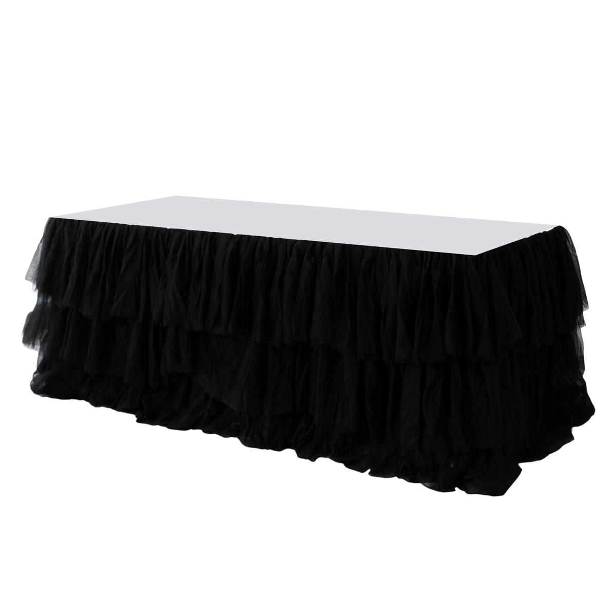 14ft Ruffle Layered Black Tulle Tableskirt