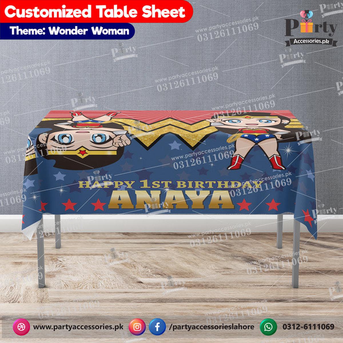 Wonder Woman Theme Customized Table Top Sheet for Birthday Party Decoration