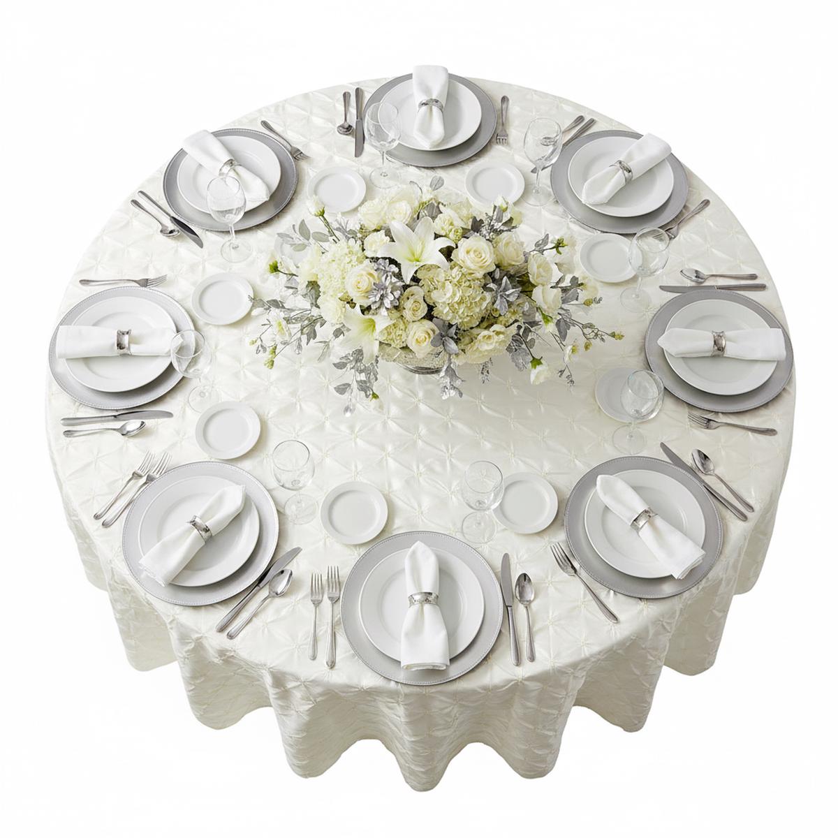 120" Pinchwheel Round Tablecloth - Ivory