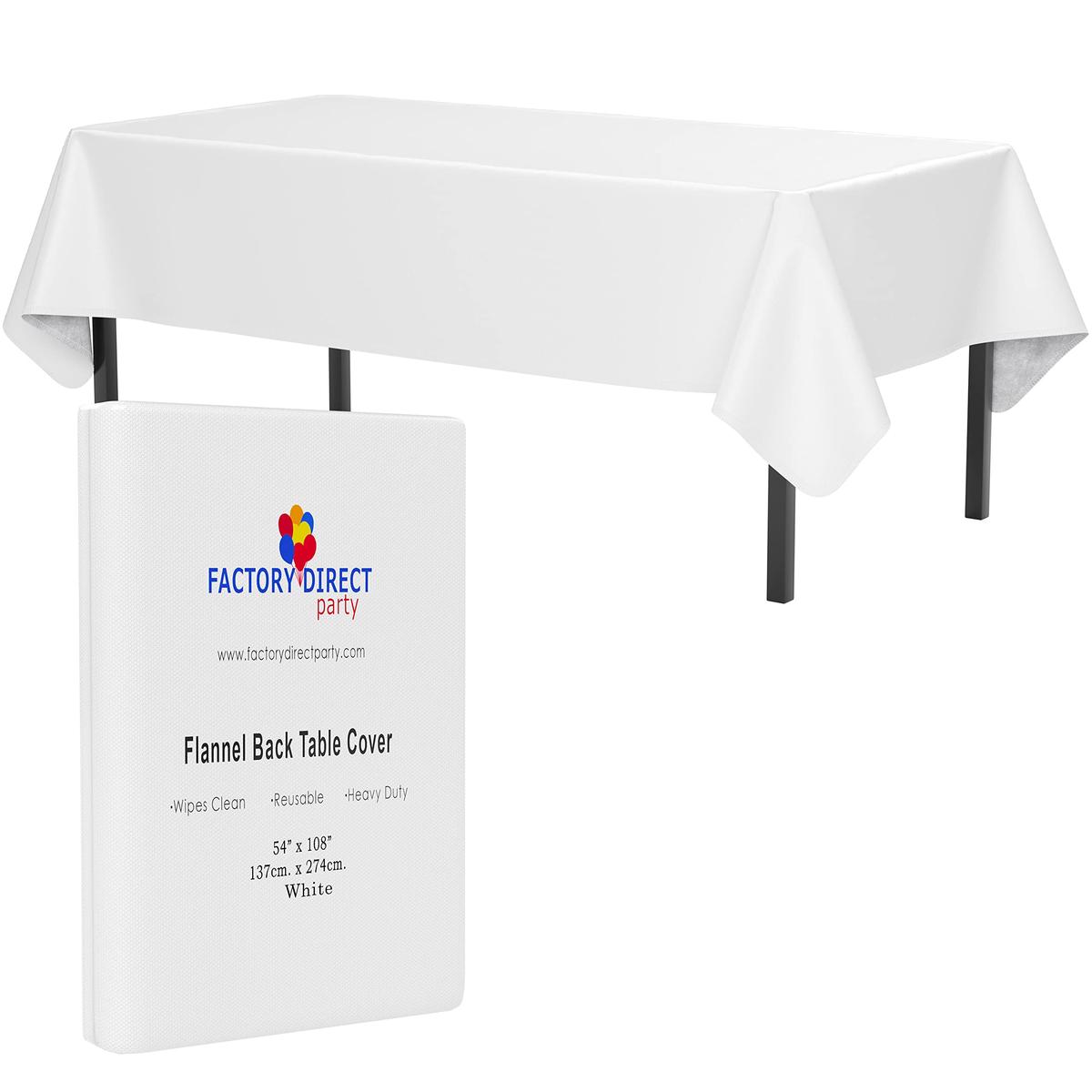 White Flannel Backed Plastic Table Cover  - 54 In. x 108 In.