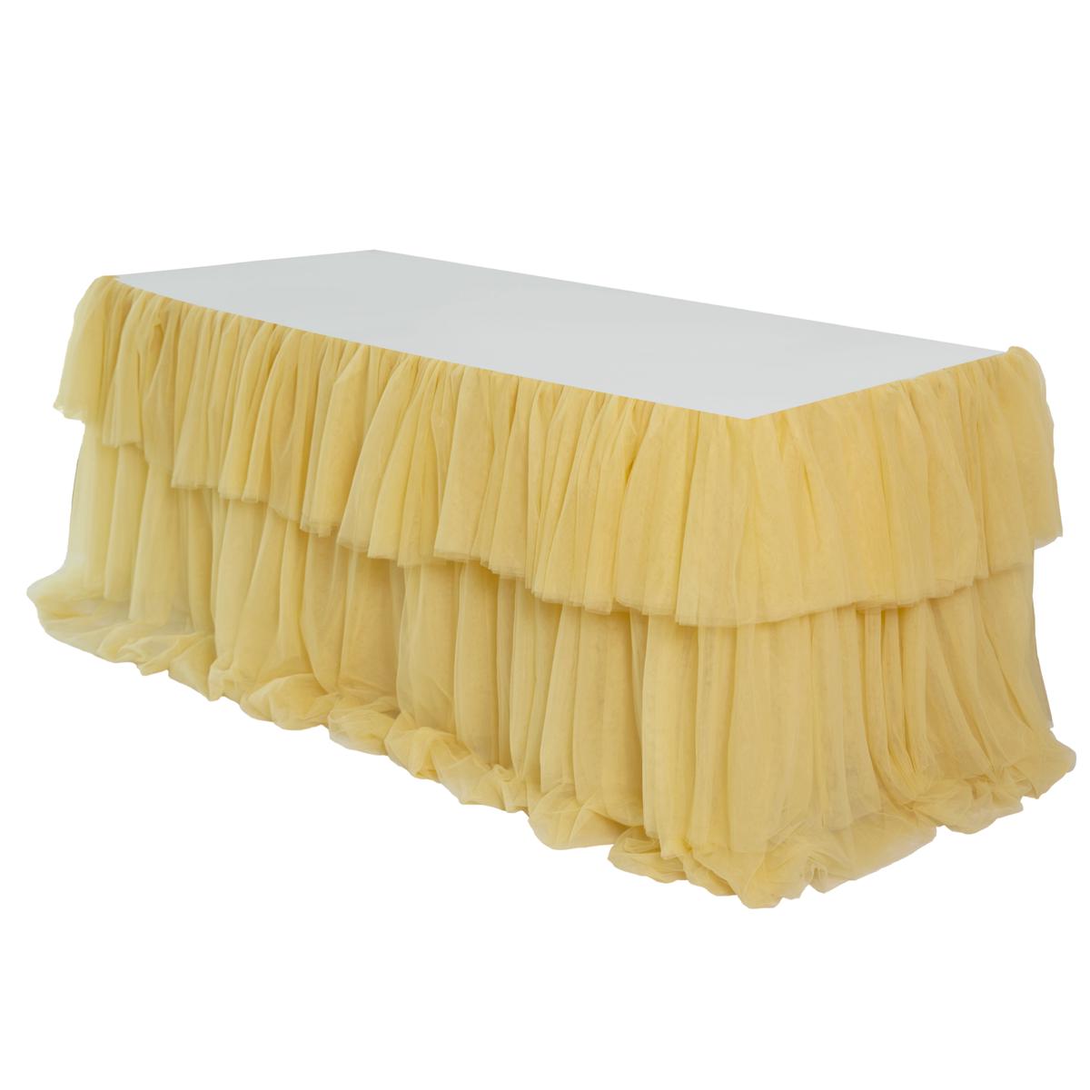 14ft Ruffle Layered Mustard Gold Tulle Tableskirt