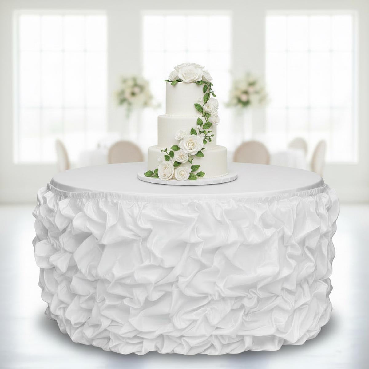 17ft Gathered Lamour Satin Table Skirt - White