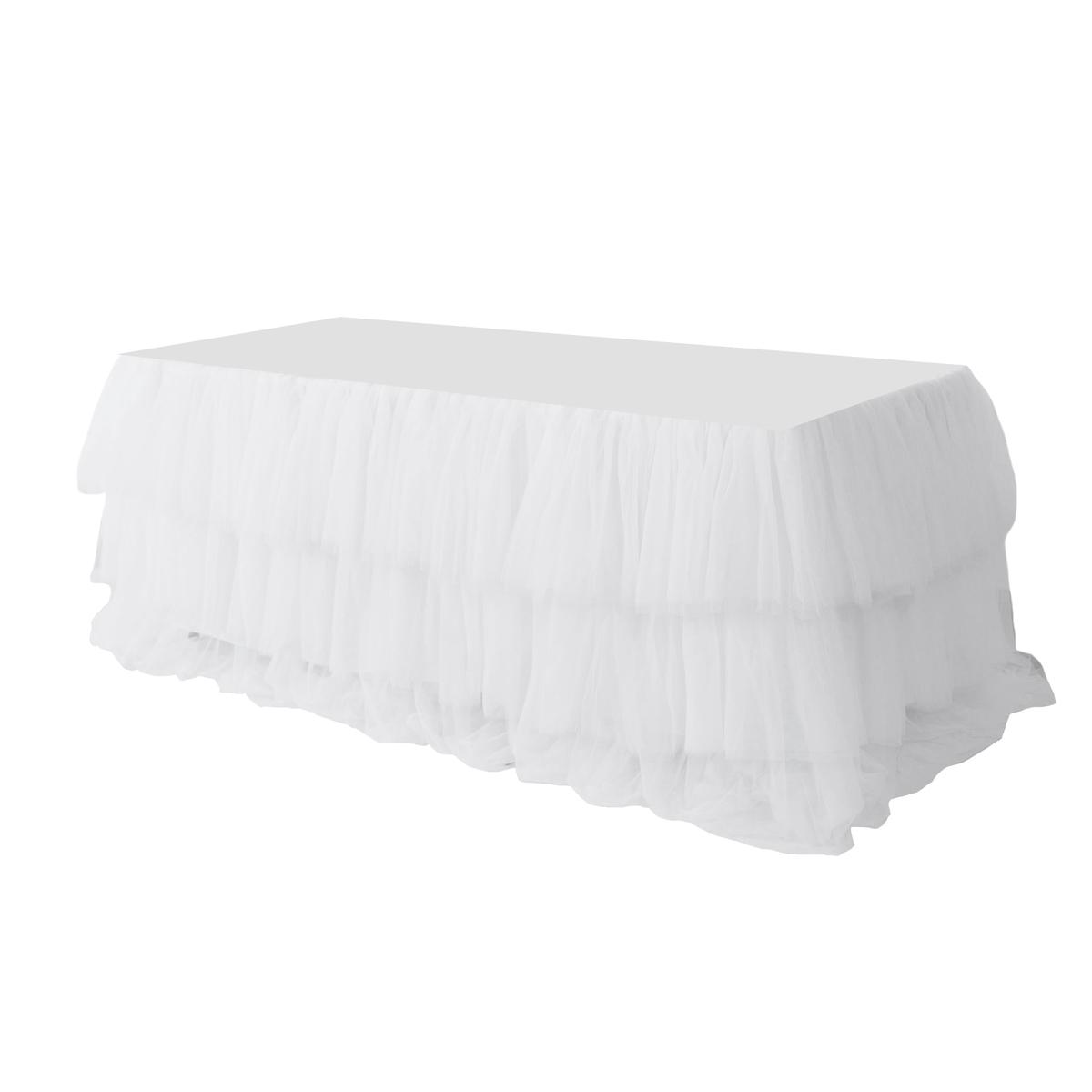 17ft Ruffle Layered White Tulle Tableskirt