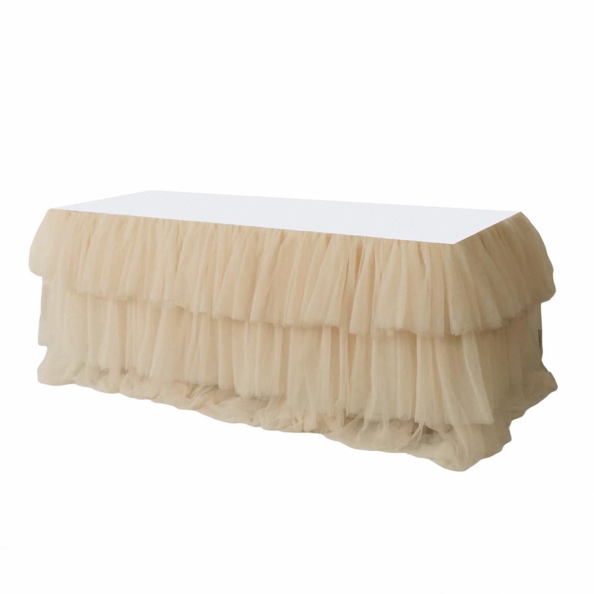 14ft Ruffle Layered Champagne Tulle Tableskirt