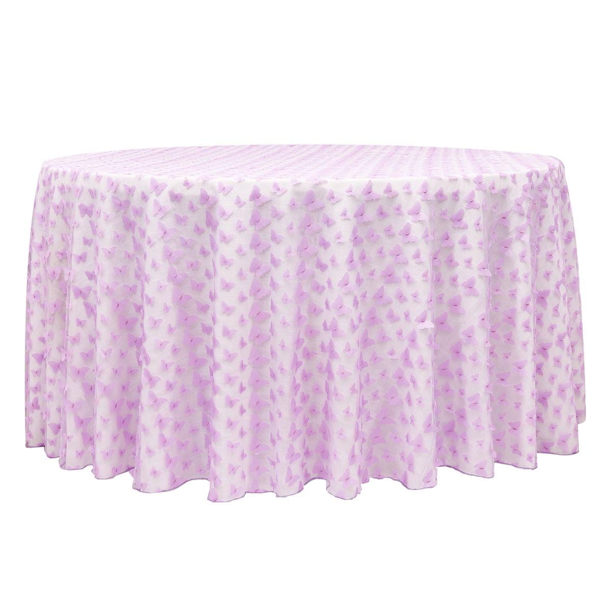 3D Butterfly Sheer Tablecloth  120" Round - Lavender