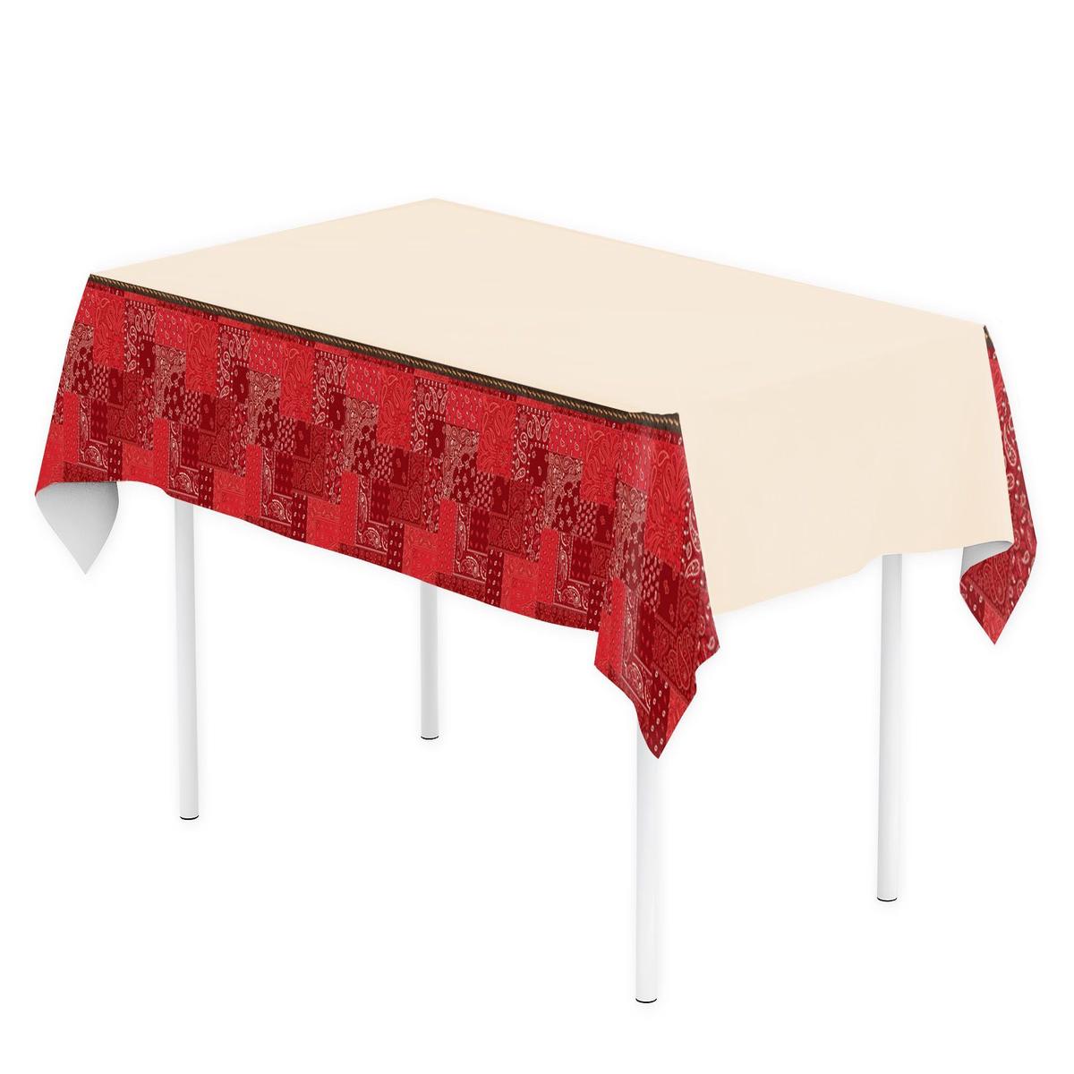 Western-Themed Reusable Plastic Table Cover, 54x102 Inch