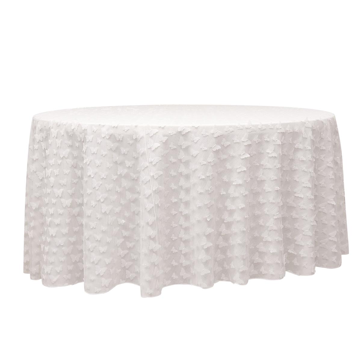 3D Butterfly Sheer Tablecloth  120" Round - White