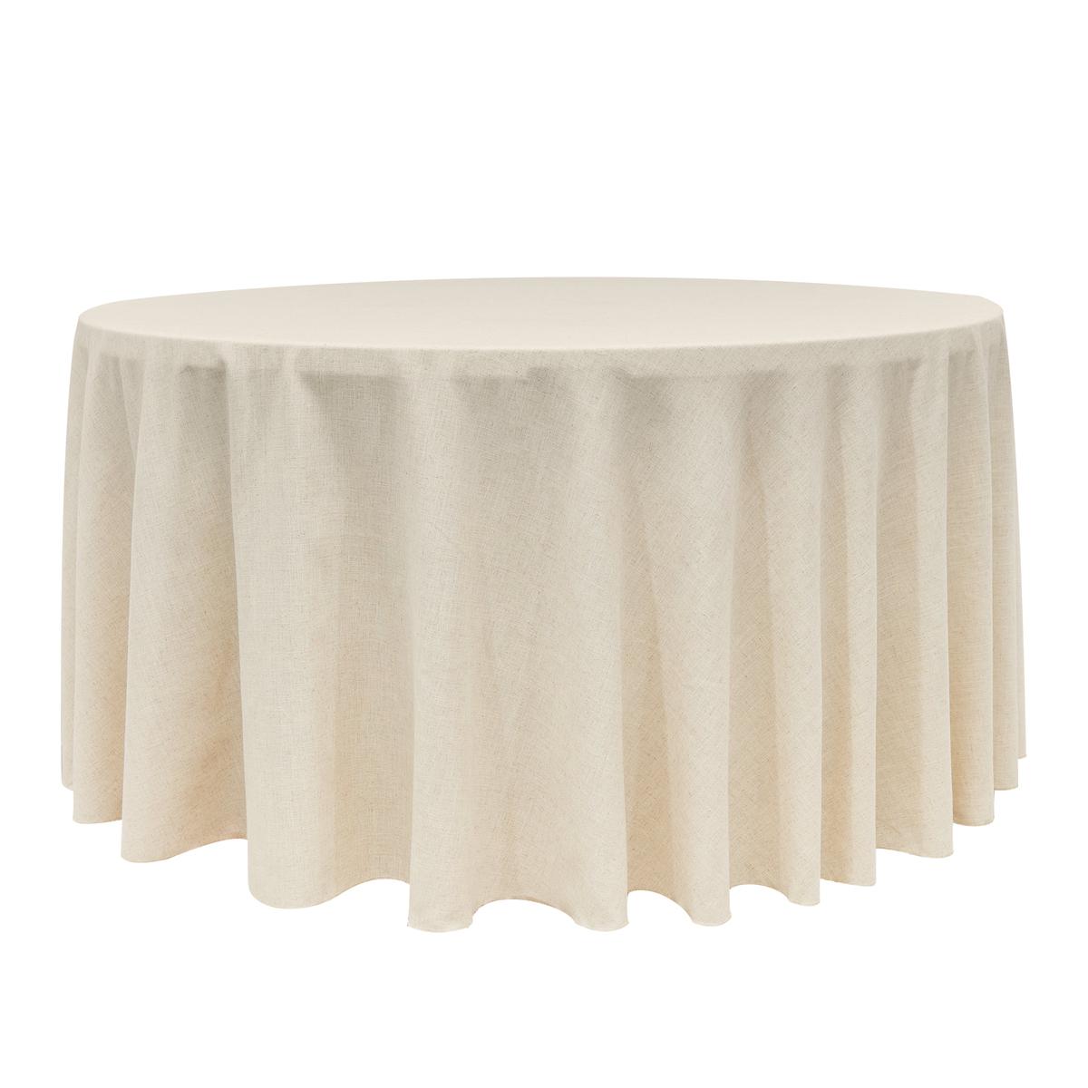 120" Round Premium Linen-Look Panama Weave Tablecloth - Ivory