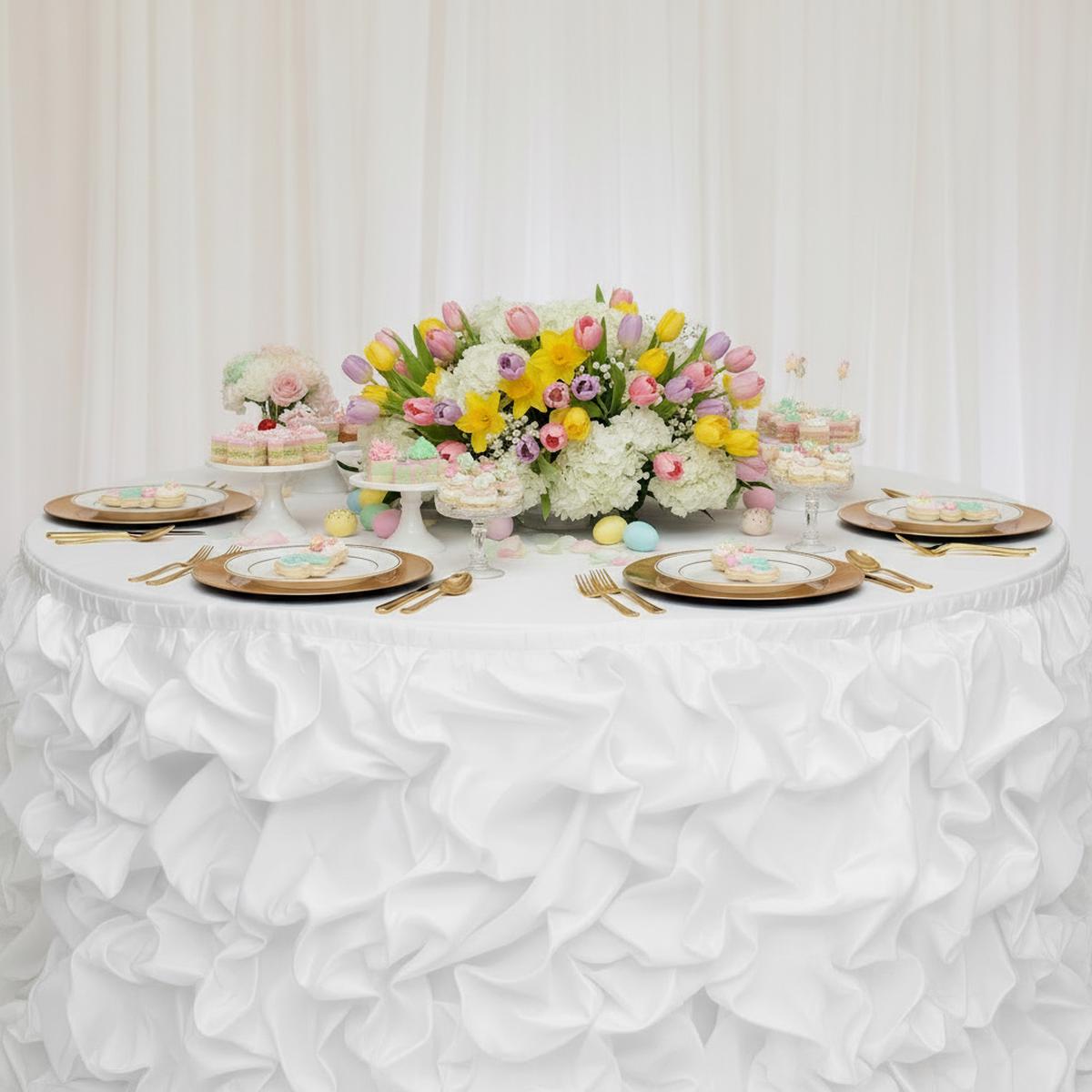21ft Gathered Lamour Satin Table Skirt - White