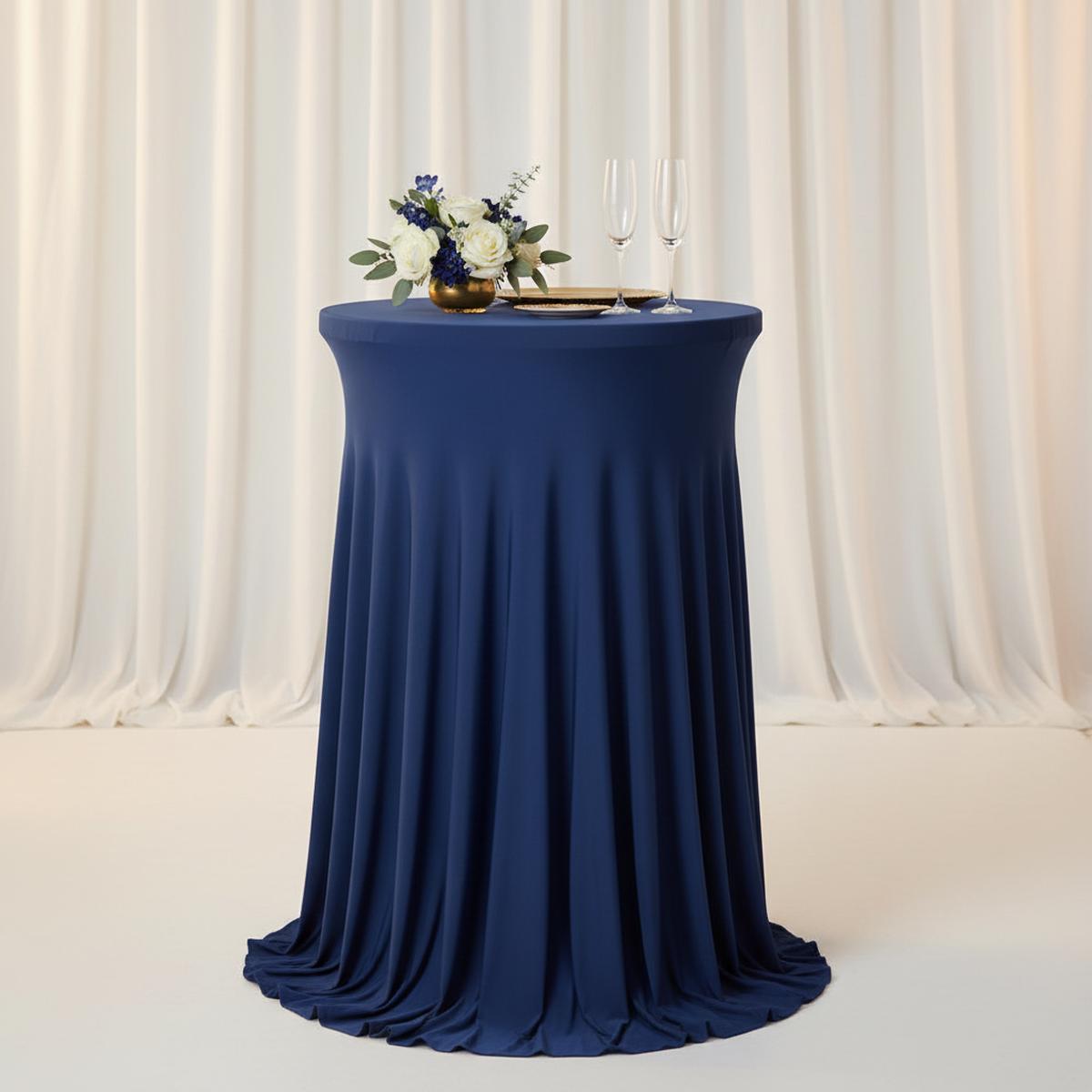 Wavy Spandex Cocktail Table Cover 30"-32" Round - Navy Blue