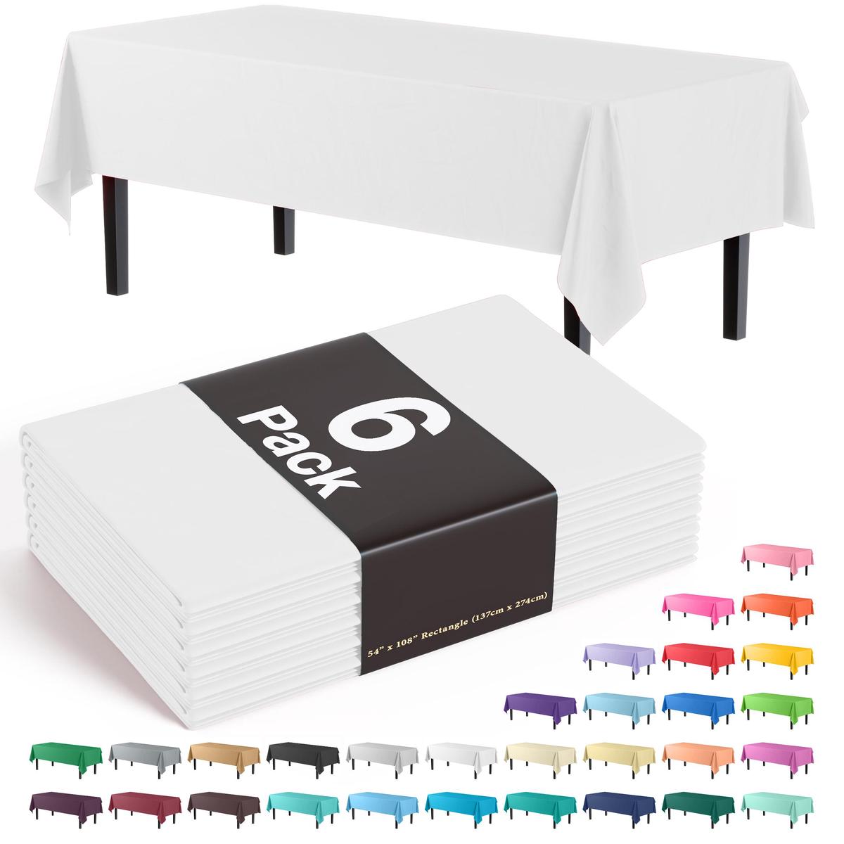 White Plastic Table Covers | 6 Pack - 54 In. x 108 In.