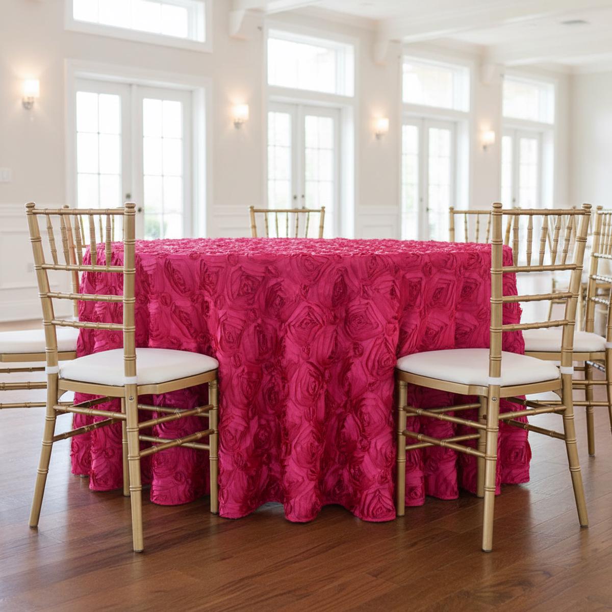 Wedding Rosette Satin 90"x156" rectangular Tablecloth - Fuchsia