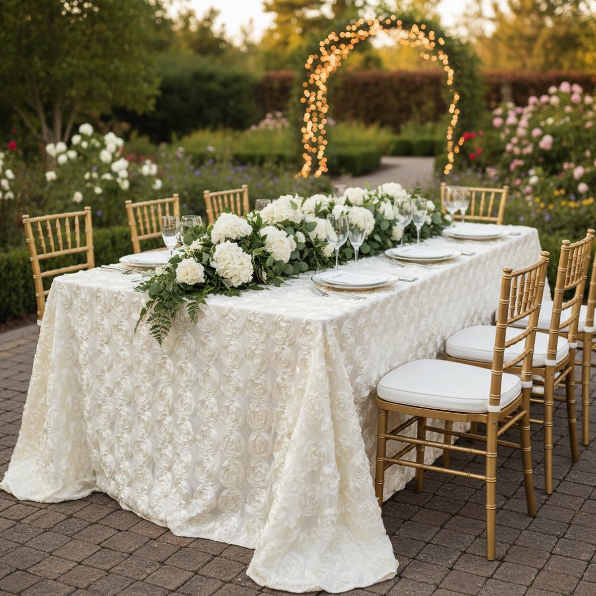 Wedding Rosette Satin 90"x156" rectangular Tablecloth - Ivory