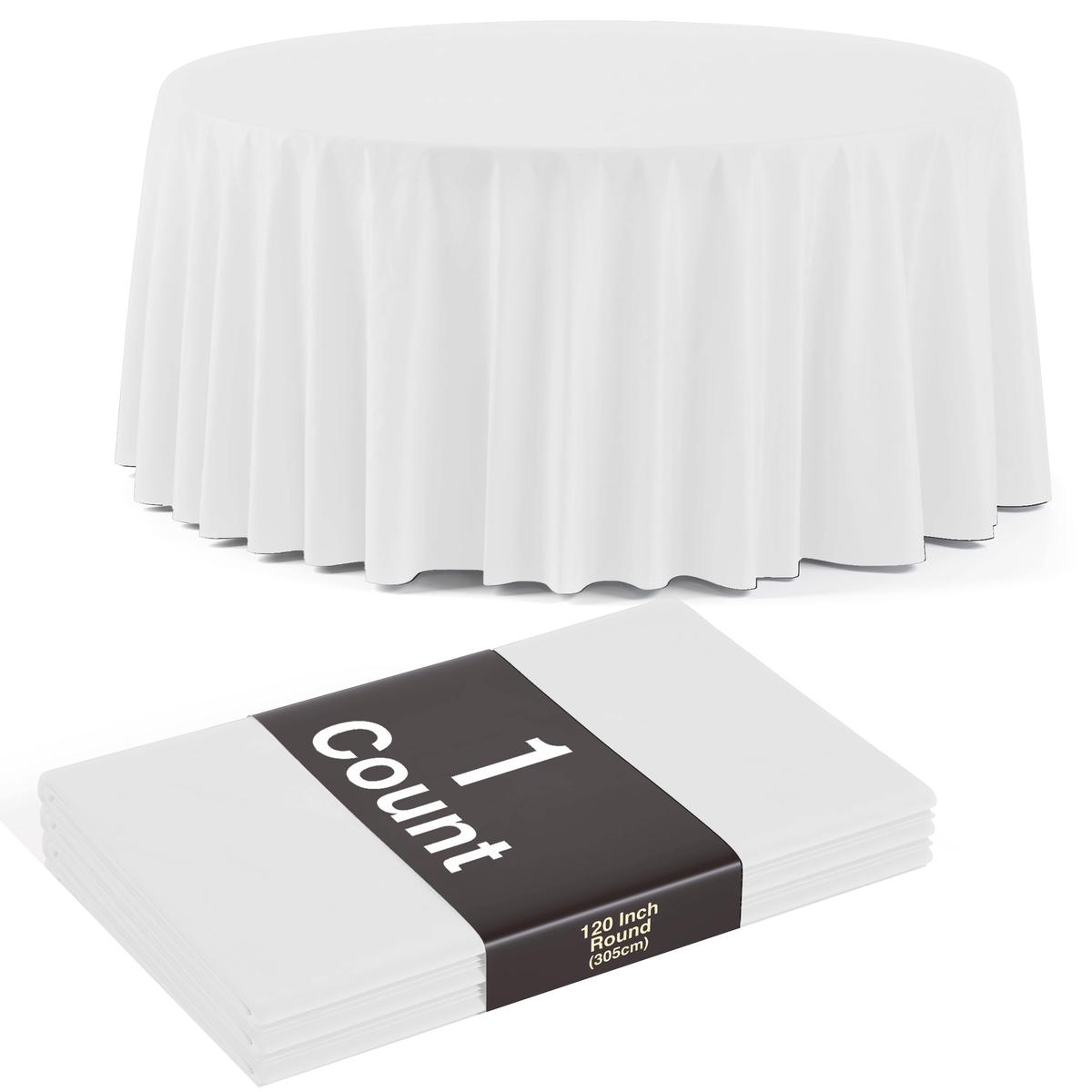 120 In. Premium Round White Plastic Table Cover