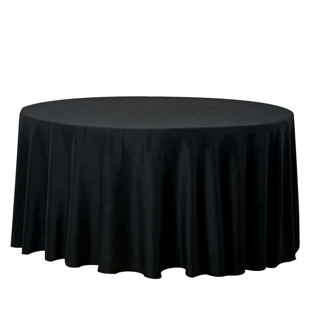 132" Round Premium Linen-Look Panama Weave Tablecloth - Black