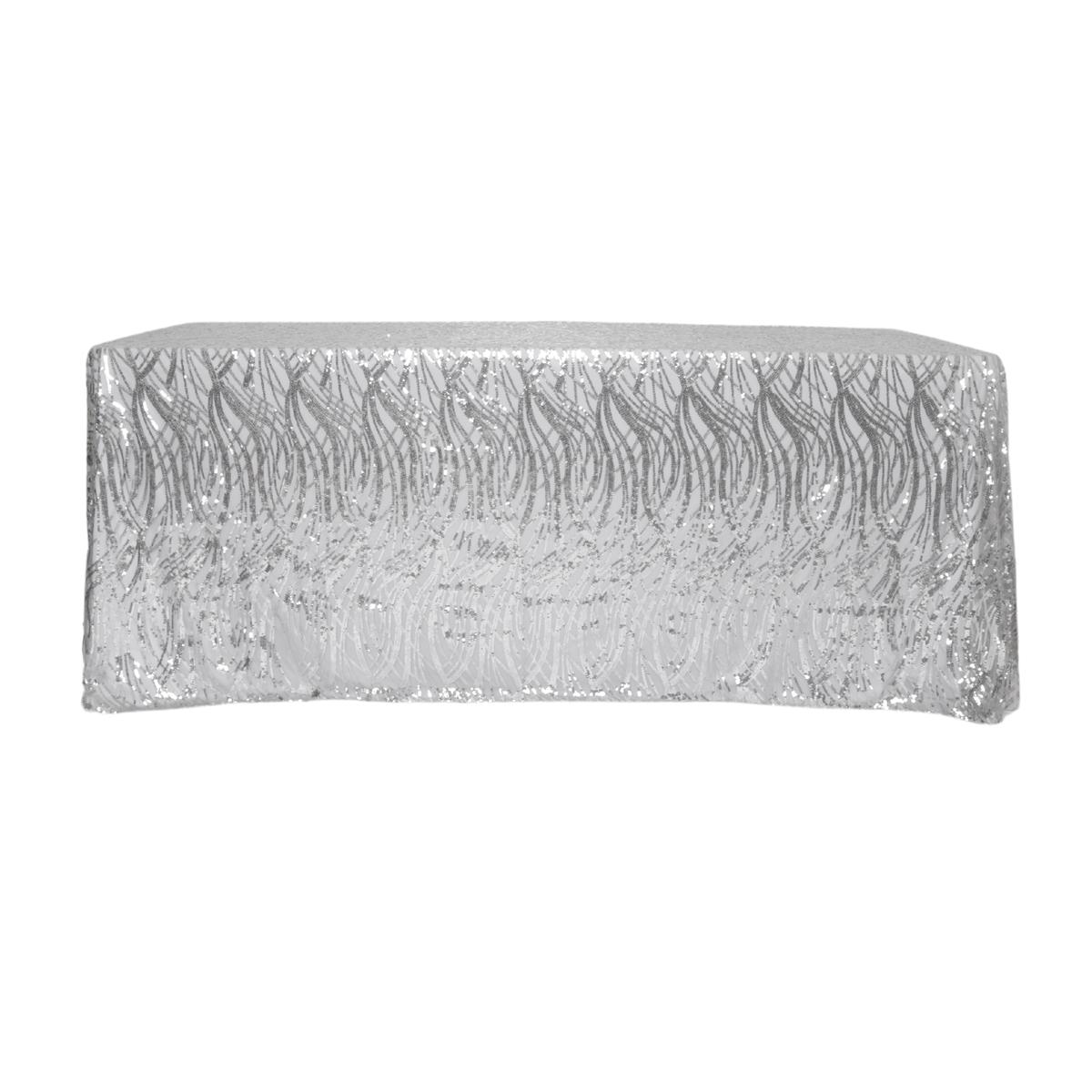 Wave Sequin Mesh Tablecloth  90"x132" Rectangular -  Silver